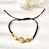 Adjustable 304 Stainless Steel Flat Round with Saint Benedict Braided Bead Bracelets for Women BJEW-K295-03G-02-2