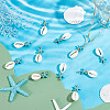 40Pcs 2 Colors Natural Cowrie Shell & Synthetic Turquoise Starfish Pendants PALLOY-HY00105-2