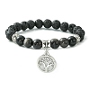 Natural Lava Rock & Silver Obsidian Beaded Stretch Bracelet with Alloy Charms BJEW-JB09453-2