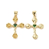 Cross with Flower Brass Micro Pave Cubic Zirconia Pendants KK-G435-06G-2