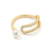 Round Brass Micro Pave Clear Cubic Zirconia with Plastic Pearl Open Cuff Rings RJEW-G309-51G-2