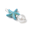 Dyed Synthetic Turquoise Starfish & ABS Plastic Imitation Pearl Pendants PALLOY-JF03794-4