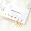 304 Stainless Steel Rhinestone Moon & Star & Round Earring Sets EJEW-Z098-22G-1