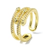 Brass with Cubic Zirconia Open Cuff Ring RJEW-B051-02G-1