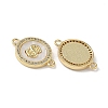 Brass Micro Pave Clear Cubic Zirconia and Natural Shell Flat Round with Dollar Sign Connector Charms KK-Z115-07G-2