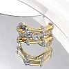 Brass Micro Pave Clear Cubic Zirconia Cuff Finger Rings for Women RJEW-B112-13GP-2