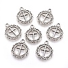 Tibetan Style Flat Round with Cross Alloy Pendants X-TIBEP-Q054-07AS-RS-1