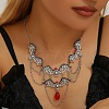 Halloween Bat Alloy Siam Rhinestone Bib Necklaces for Women LS-NJEW-P340-02P-2