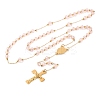 Ion Plating(IP) Crucifix Cross 304 Stainless Steel Rosary Bead Necklaces NJEW-M075-03G-02-1