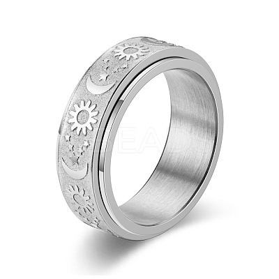 Star & Moon & Sun 304 Stainless Steel Rotatable Finger Ring PW-WG61315-02-1