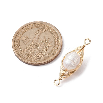Natural Cultured Freshwater Pearl Copper Wire Wrapped Connector Charms PALLOY-JF02519-02-1