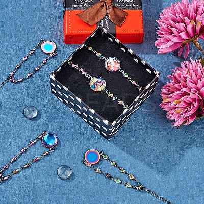 DIY Rainbow Color Blank Dome Link Bracelet Making Kit DIY-SZ0009-08-1