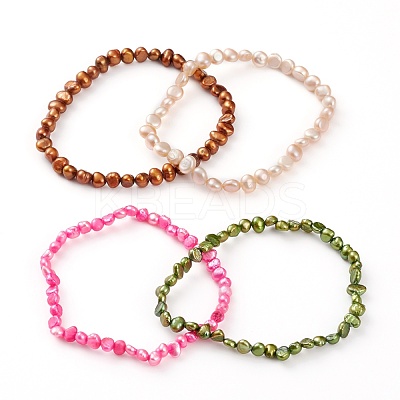Dyed Natural Cultured Freshwater Pearl Beads Stretch Bracelets BJEW-JB05892-1