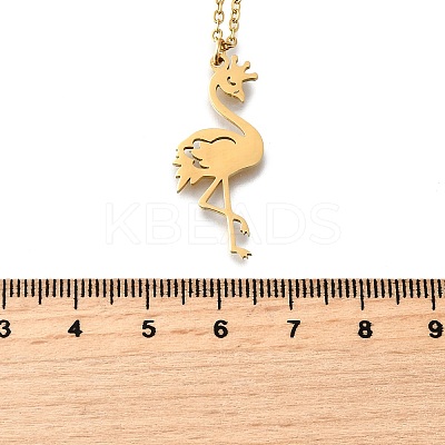 304 Stainless Steel Flamingo Shaped Pendant Cable Chain Necklaces for Women Men NJEW-Q032-02B-G-1
