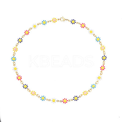 Enamel Flower Link Chains Bracelet BJEW-N019-01-1