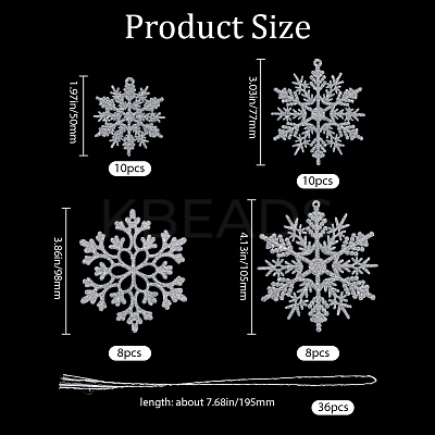 36Pcs Glitter Christmas Snowflake Plastic Hanging Ornaments HJEW-GF0001-64A-1