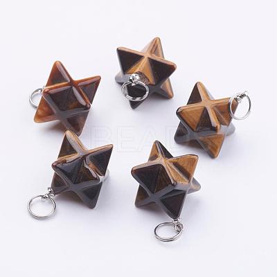 Natural Tiger Eye Pendants G-E398-01C-1