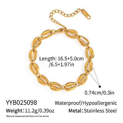 304 Stainless Steel Cowrie Shell Shape Link Chain Bracelets for Women LL4906-1-1