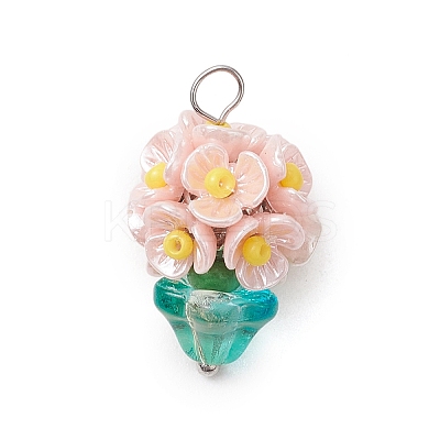 Glass Seed Beaded Flowerpot Pendants PALLOY-MZ00520-1
