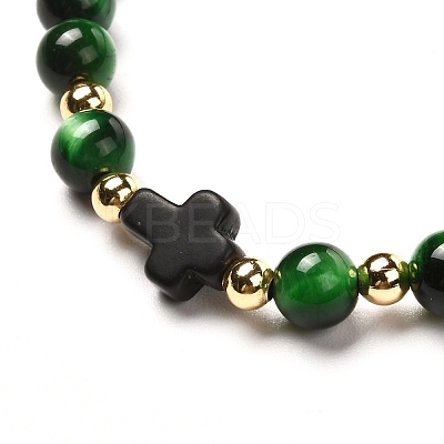Cross Synthetic Turquoise(Dyed) Braided Bead Bracelet for Men Women BJEW-JB06743-01-1