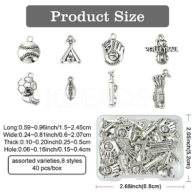 40Pcs 8 Styles Tibetan Style Alloy Pendants FIND-YW0005-67-1