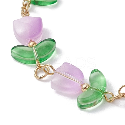 Glass Tulip Flower Beaded Bracelet with 304 Stainless Steel Clasps BJEW-JB09959-01-1
