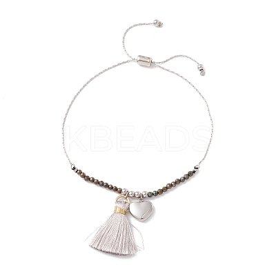 Polyester Tassel & Heart Charm Slider Bracelets for Women STAS-P302-13P-1