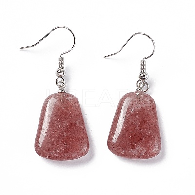Natural Strawberry Quartz Trapezoid Dangle Earrings EJEW-D188-02P-10-1