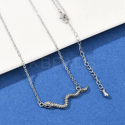 Brass Pave Black Cubic Zirconia Snake Pendant Necklaces NJEW-D320-02ASP-1