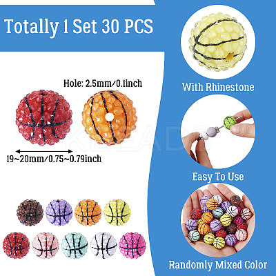 30Pcs Sport Theme Resin Rhinestone Beads RESI-TA0003-96C-1