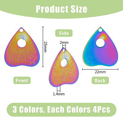 12Pcs 3 Colors 304 Stainless Steel Pendants STAS-DC0014-40-1