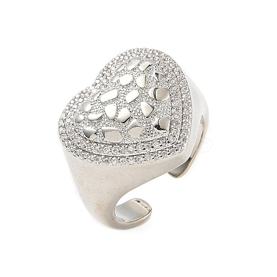 Heart Brass Micro Pave Cubic Zirconia Cuff Rings for Women RJEW-A069-08P-1