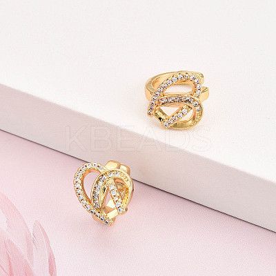Brass Micro Pave Clear Cubic Zirconia Cuff Earrings KK-T074-34G-1