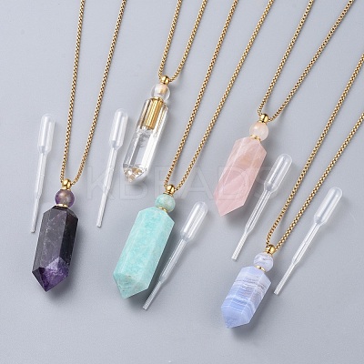 Natural Gemstone Perfume Bottle Pendant Necklaces NJEW-F251-09G-1