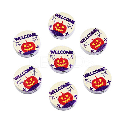 Halloween Printed Natural Wood Beads WOOD-T021-76-1
