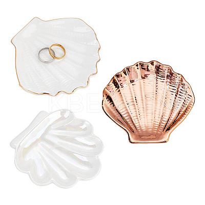 3Pcs 3 Style Porcelain Shell-shaped Ring Holder AJEW-GL0001-44-1