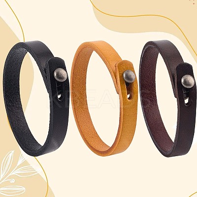 3Pcs 3 Colors Punk Retro Handmade Leather Cord Bracelet for Men BJEW-CL0001-05-1