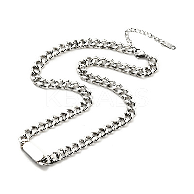 Non-Tarnish 304 Stainless Steel Rectangle Pendant Necklace with Curb Chains for Men Women NJEW-P229-18P-1