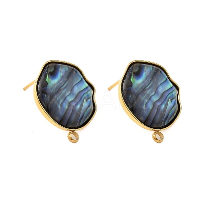 304 Stainless Steel Pave Natural Paua Shell Stud Earring Findings X-STAS-Z125-03G-1