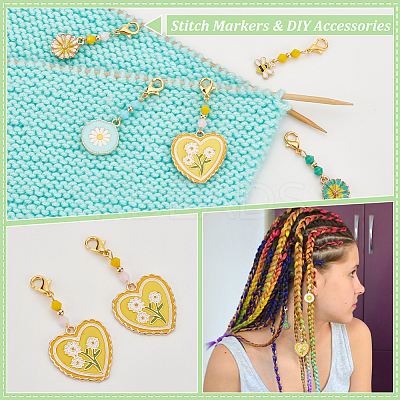 Flower & Bee Pendant Stitch Markers HJEW-AB00355-1