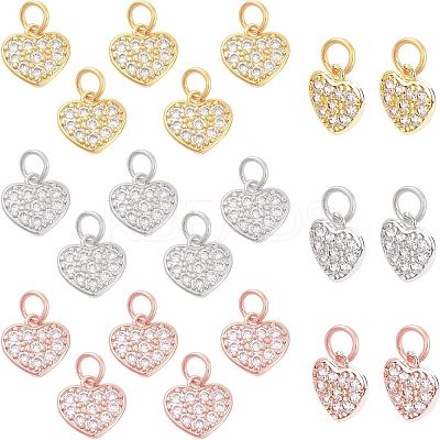 24Pcs 3 Colors Brass Micro Pave Clear Cubic Zirconia Charms KK-NB0001-41-1