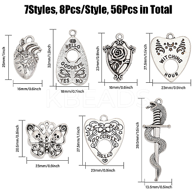 56Pcs 7 Style Tibetan Style Alloy Pendants TIBE-CA0001-22-1