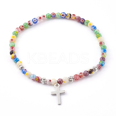 304 Stainless Steel Charm Stretch Bracelets BJEW-JB05975-05-1