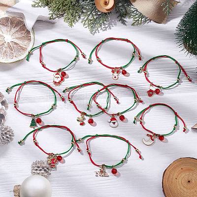 Christmas Theme Alloy Enamel & Imitation Austrian Crystal Charm Bracelets BJEW-JB10903-1