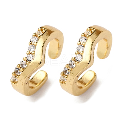 Brass Micro Pave Clear Cubic Zirconia C-Shaped Cuff Earrings LS-EJEW-D328-09G-03-1