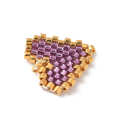 Handmade Glass Seed Beaded Heart Charms PALLOY-MZ00609-1