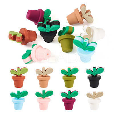 8Pcs 8 Colors Leaf Pot Food Grade Eco-Friendly Silicone Focal Beads SIL-TA0002-14-1