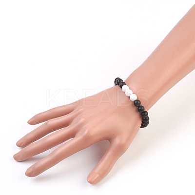 Natural Gemstone and Natural Dyed Lava Rock Stretch Bracelets Sets BJEW-JB03798-1