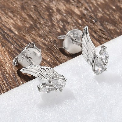 925 Sterling Silver Clear Cubic Zirconia Stud Earrings EJEW-Q032-01A-P-1