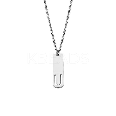 304 Stainless Steel Rectangle with Laser Cut Initial Pendant Necklaces FS-WG71FEF-01-1